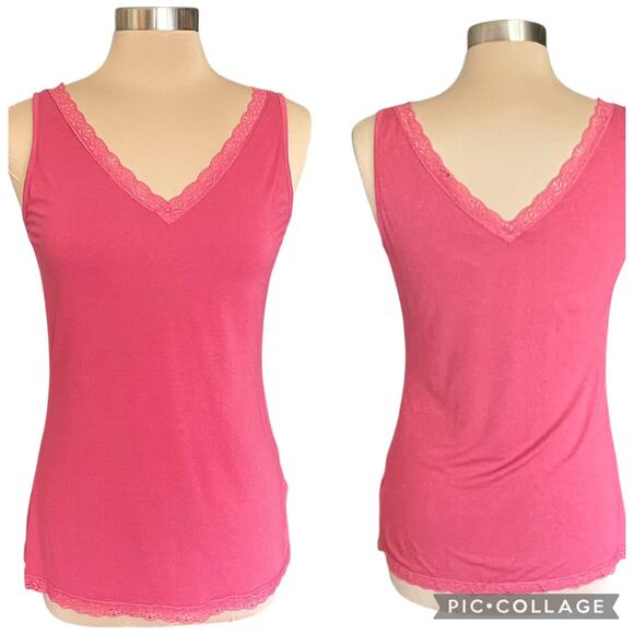 Monoreno Coral Lace Trimmed Tank Top Y2K Size Medium V-Neck Cami Fairy Romantic - Picture 1 of 9